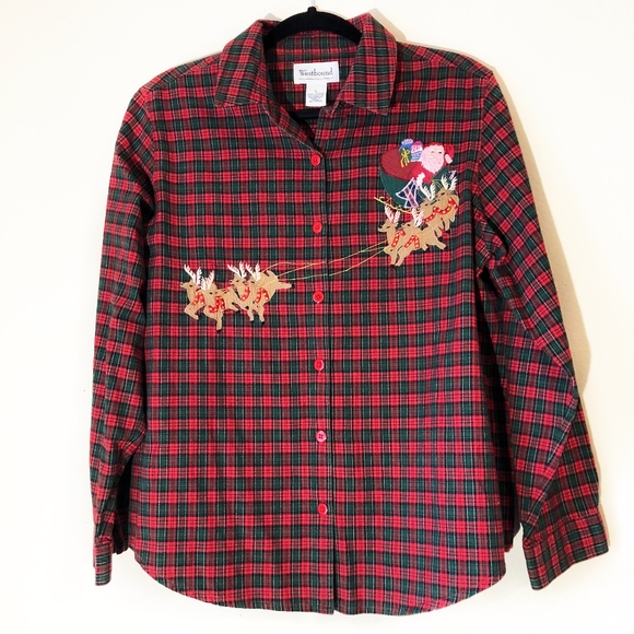 Ugly Christmas Sweater Button Up Red Green Tacky - Picture 2 of 8